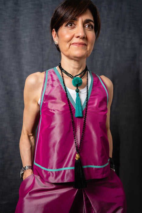 V-Neck Reversible Silk Taffetà Waistcoat