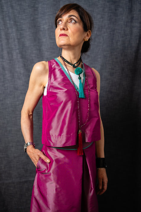 V-Neck Reversible Silk Taffetà Waistcoat