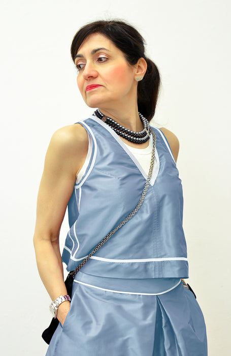 Gilet collo a V reversibile in taffetà di seta