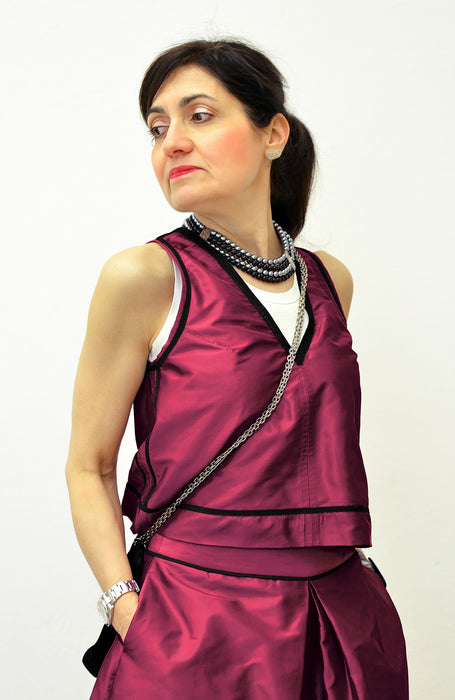 Gilet collo a V reversibile in taffetà di seta