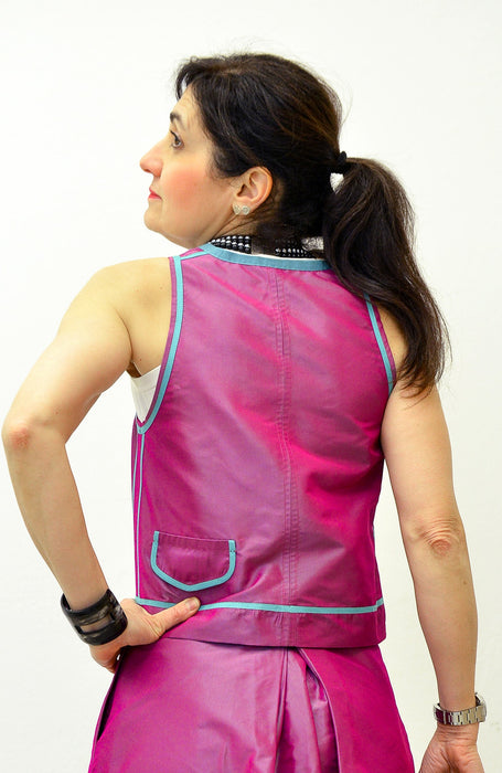 Gilet collo a V reversibile in taffetà di seta