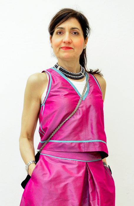 Gilet collo a V reversibile in taffetà di seta