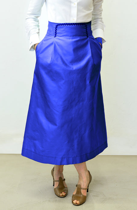 Gonna midi A-line con tableau in shantung di seta