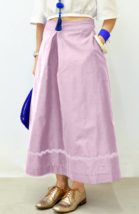 Gonna midi a campana in shantung di seta