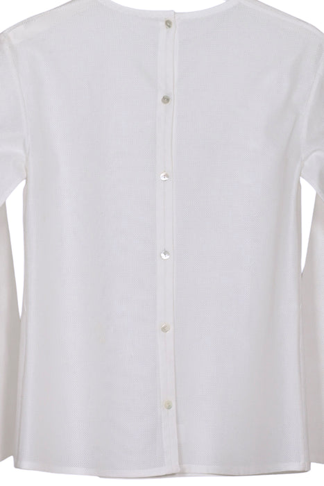 detail of the back small weave  cellular cotton woman round collar shirt handmade in Florence