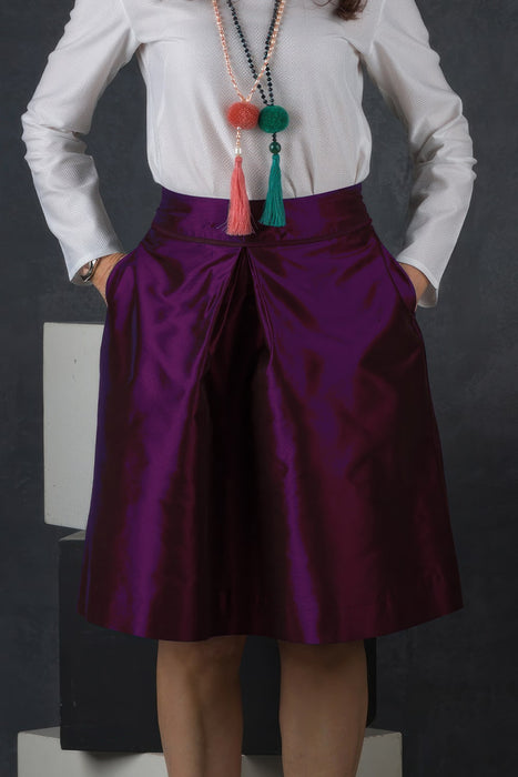 flared silk purple taffetà woman longuette skirt handmade in Florence 