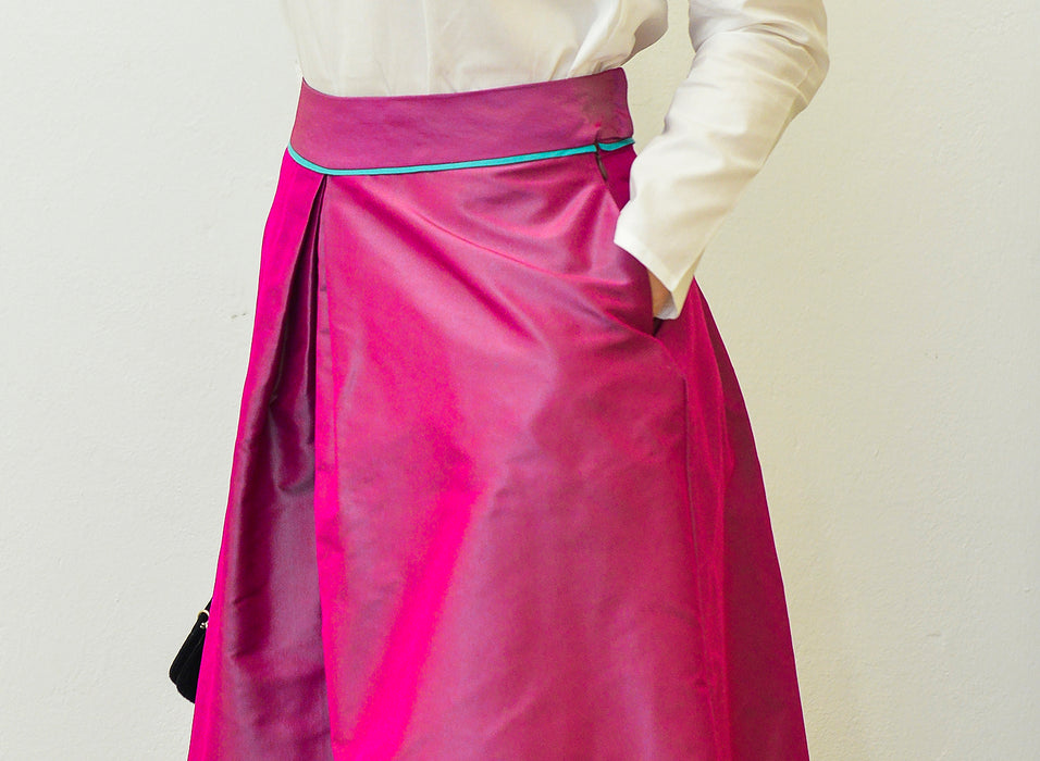 flared silk taffeta midi woman skirt handmade in Florence - detail