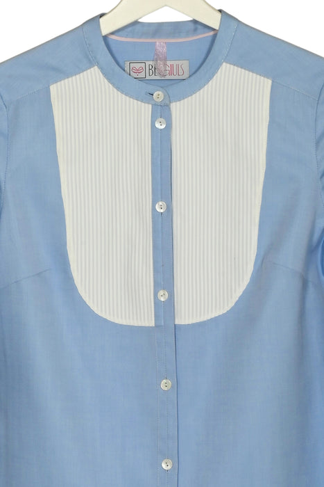 plastron detail of harringbone cotton woman shirt handmade in Florence